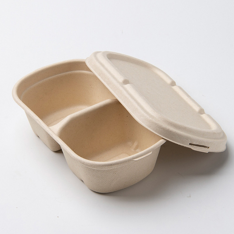 2 Compartment Disposable Tableware Biodegradable Sugarcane Bagasse Oval Food Container