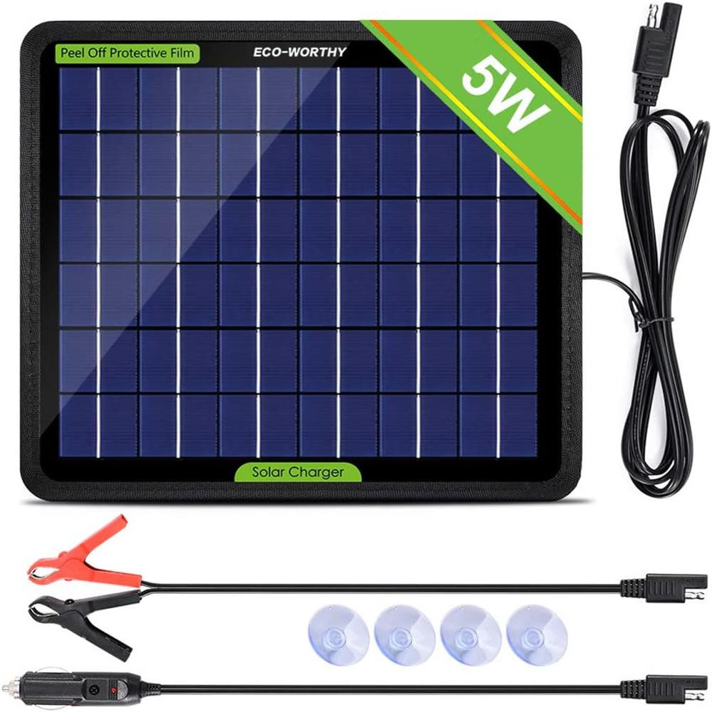 5W Portable Solar Trickle Charger for 12V Batteries in Car & Boat