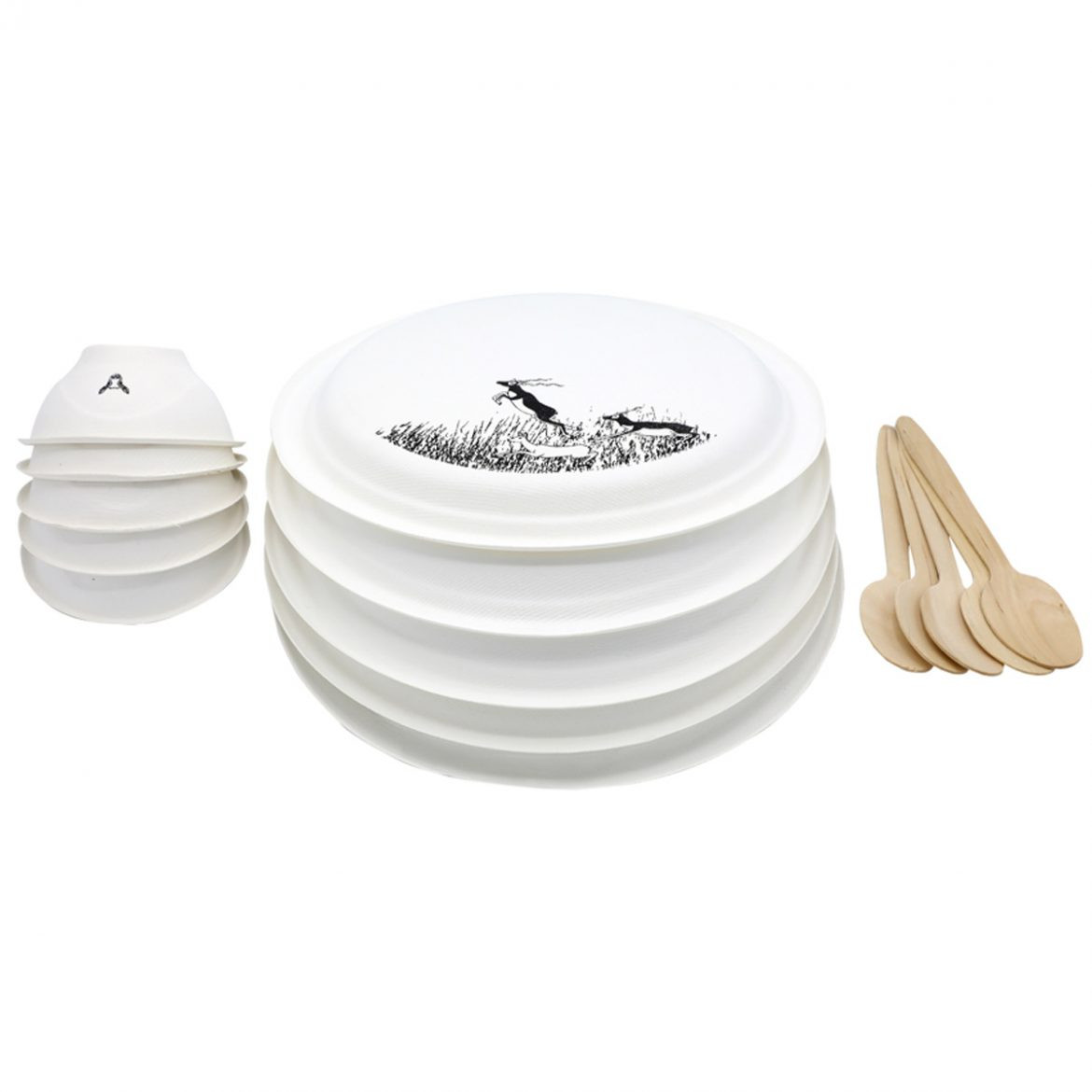 Baggase Plate & Bowl Bamboo Spoon Set 0f 50pcs