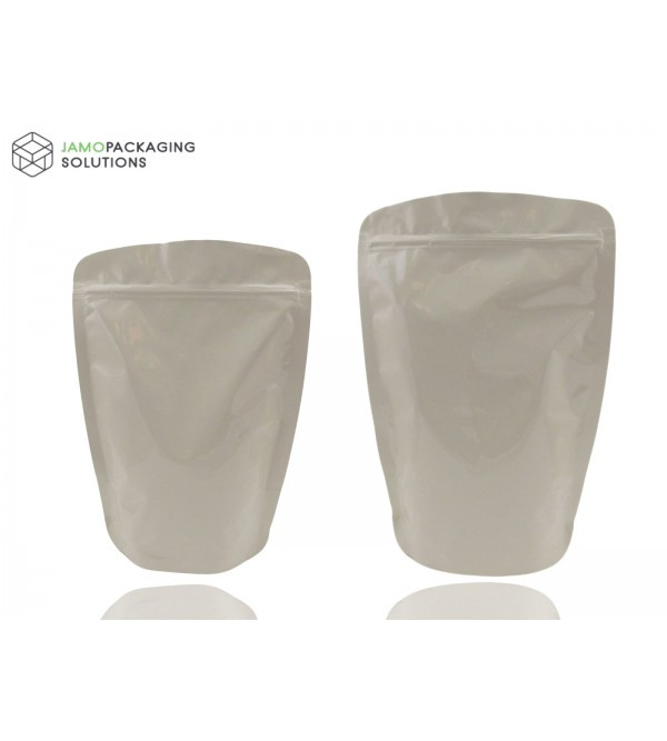 Beige Aluminium Sand Up Pouch with Zip Lock Natural Look, Rounded Corners