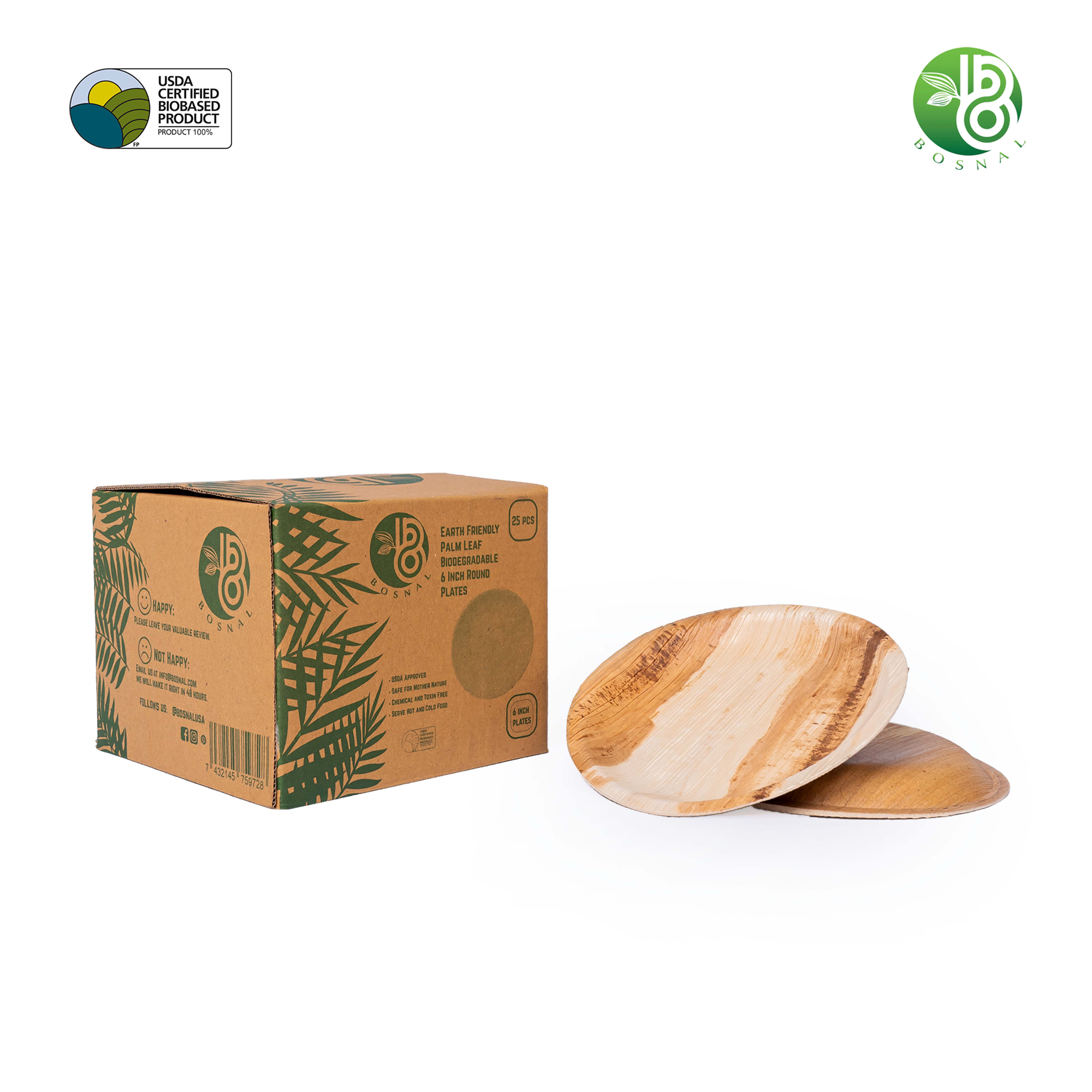 Bosnal - Palm Leaf Biodegradable Plates, 6 inch, Round, 25 Pcs
