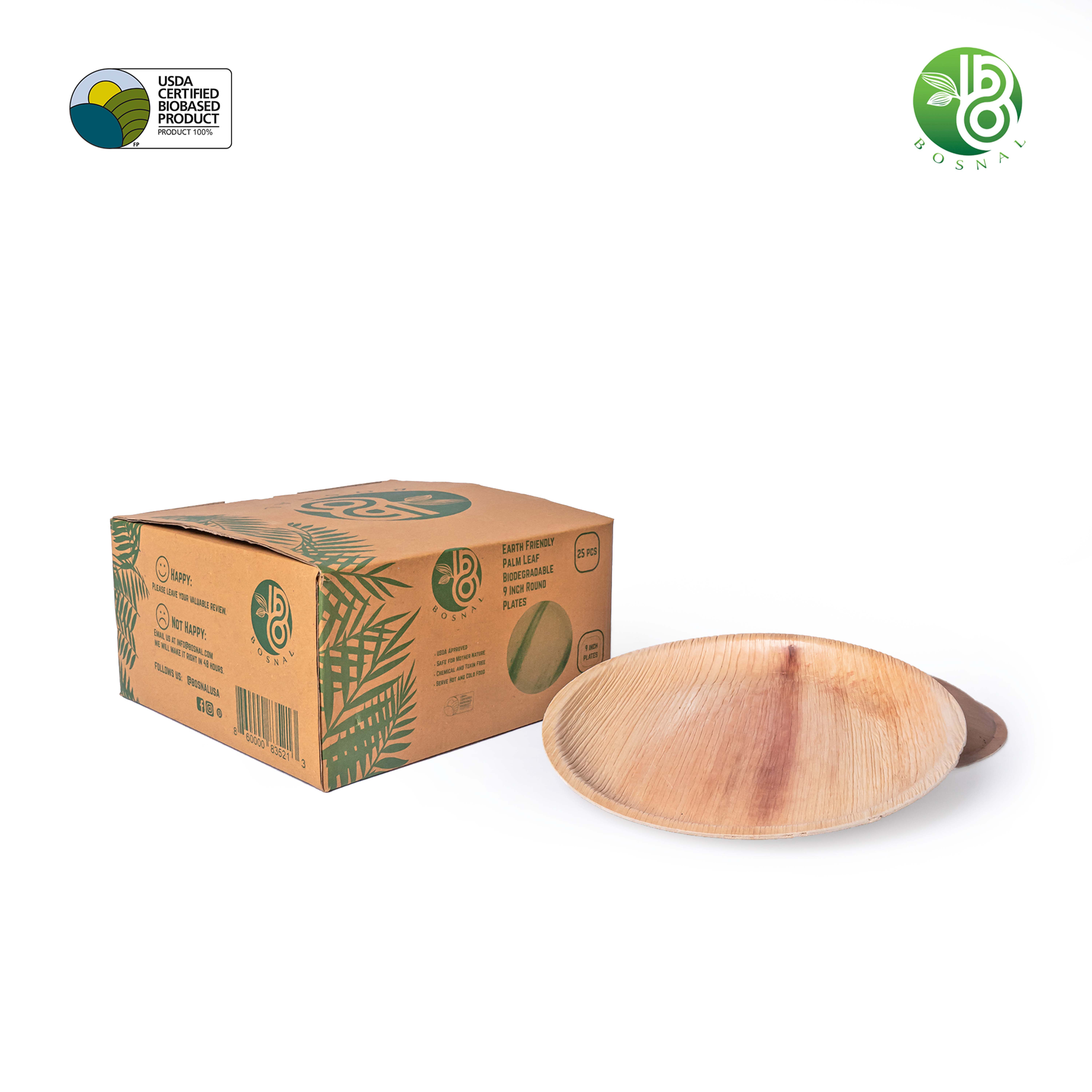 Bosnal - Palm Leaf Biodegradable Plates, 9 inch, Round, 25 Pcs
