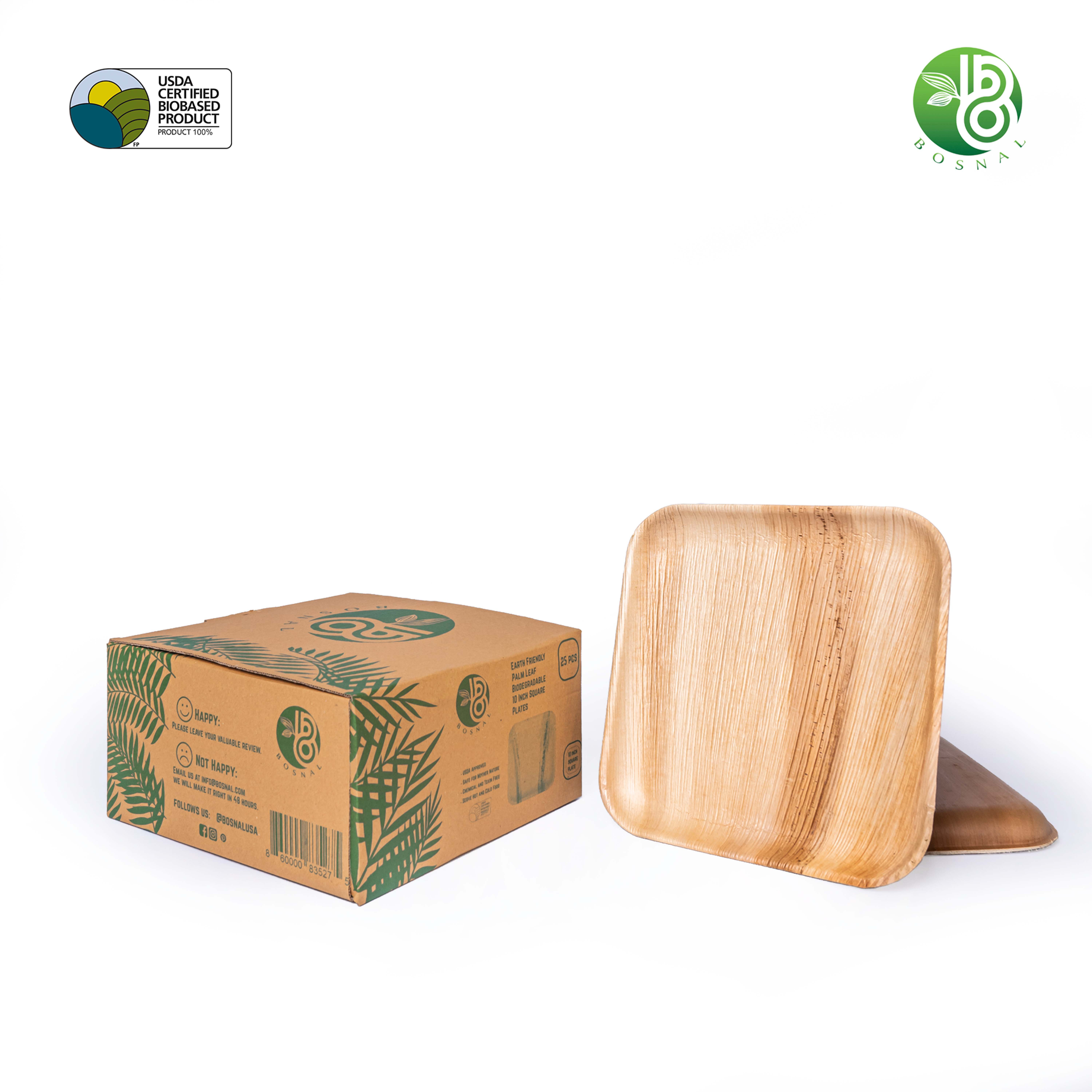 Bosnal - Palm Leaf Biodegradable Plates, 10 inch, Square, 25 Pcs