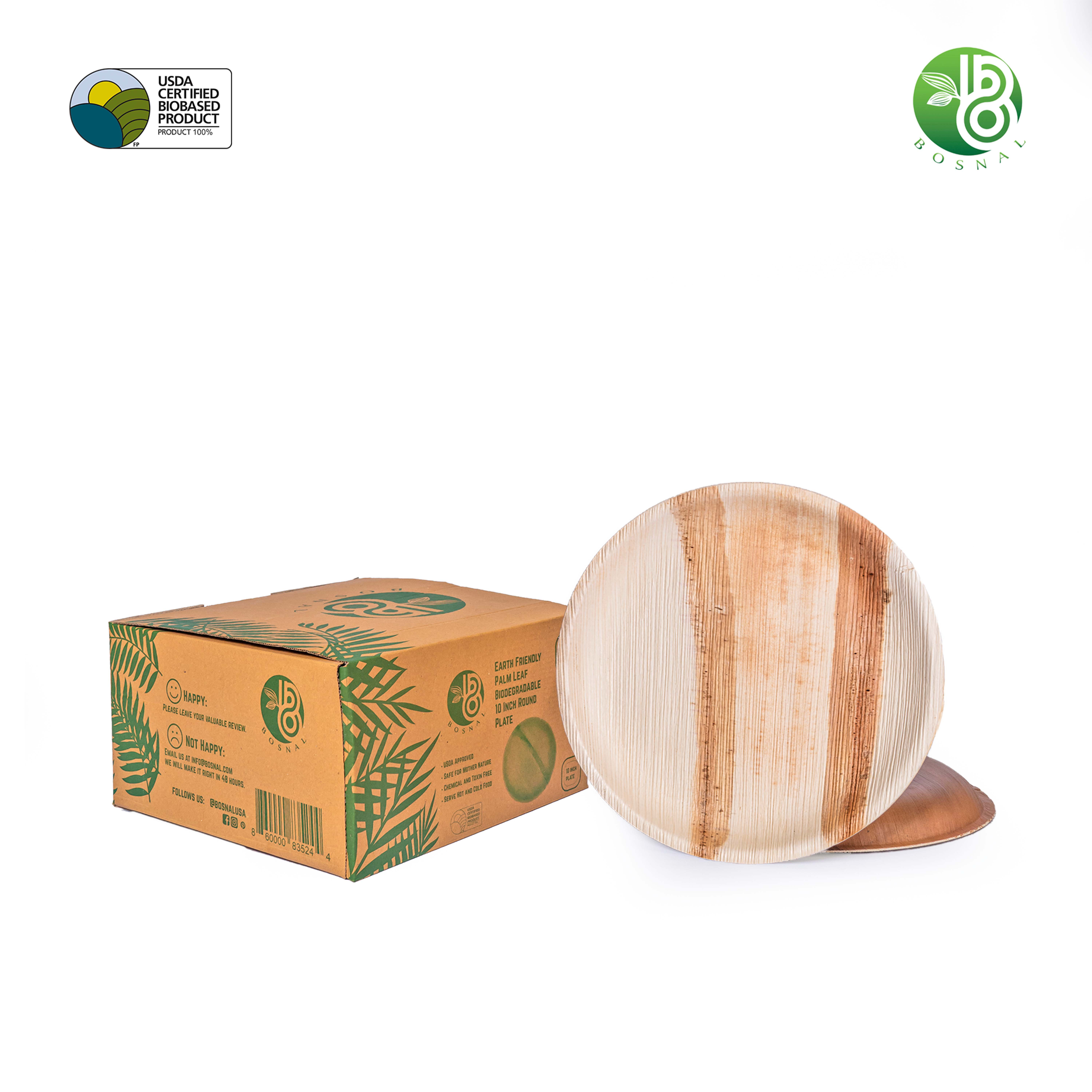 Bosnal - Palm Leaf Biodegradable Plates, 10 inch, Round, 25 Pcs