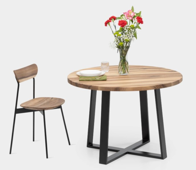 CIRCE Dining Table | Circular Table With Wooden Top And Steel Legs