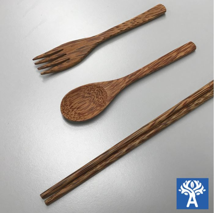 Coconut Wood Chopsticks (1 pair), Fork and Spoon