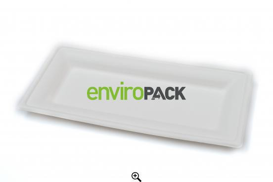 Compostable Rectangular Bagasse Plate 26x13cm White