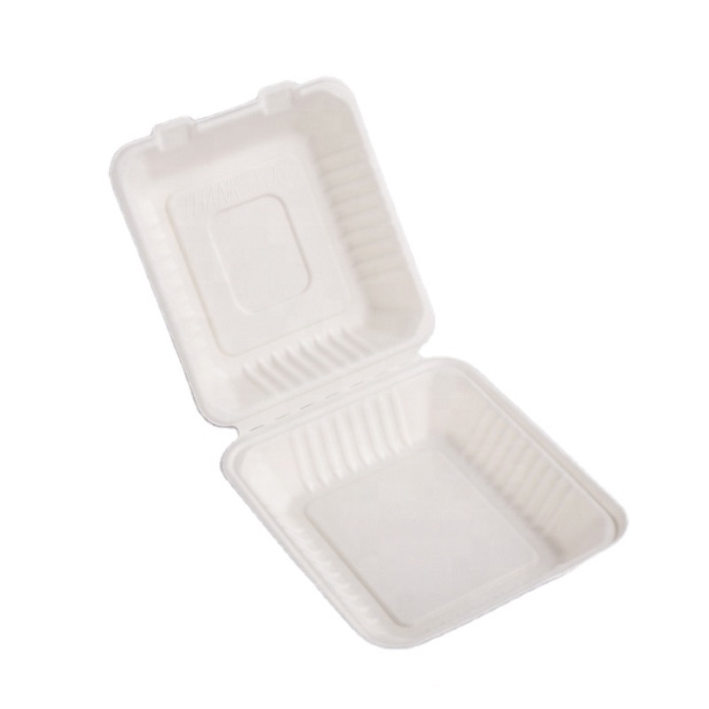 Customized 8 Inch High Quality Sugarcane Bagasse Clamshell Takeaway Food Container Box