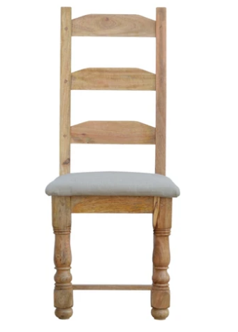 Distressed Oak Dining Chair with Linen Seat Pad