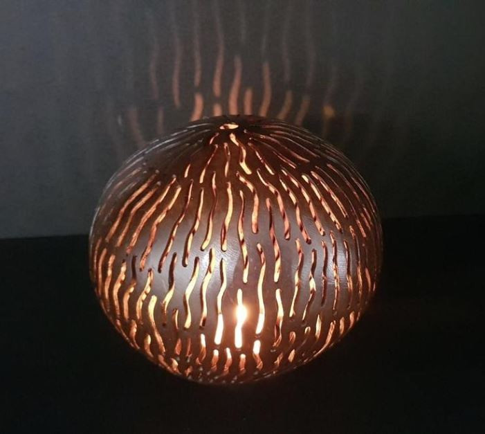 Handmade Coconut Shell Carving (Vertical Lava Lines)