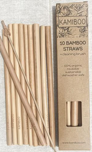 kamiboo 10 bamboo drinking straws + cleaning brush