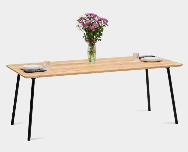 MARTA | Ash Dining Table with Swiss Edges on Metal Legs