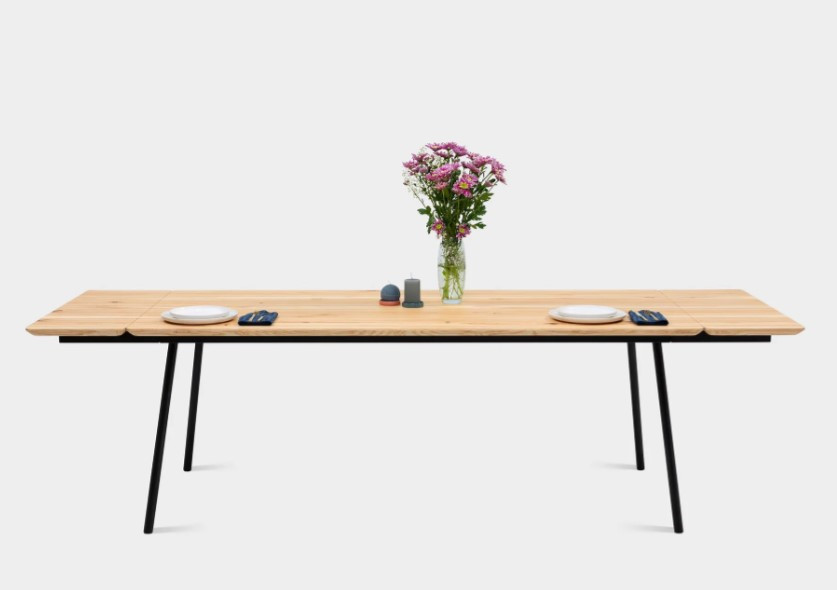 MARTA | Mid Century Modern Ash Extendable Dining Table on Metal Legs