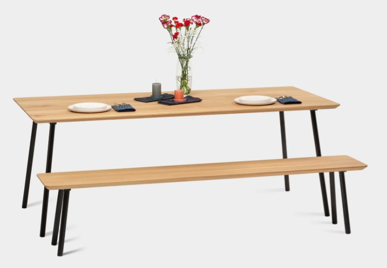 MARTA | Mid Century Modern Oak Dining Table & Bench on Metal Legs