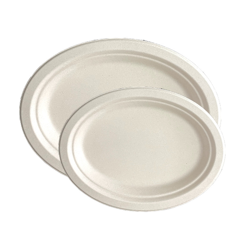 Microwavable Paper Food Packaging Natural Dinner Oval Plate for Party Eco-Friendly Pie Fruit Plate