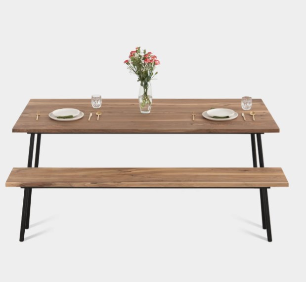 MIRA | Mid Century Modern Oak Dining Set on Industrial Steel Legs