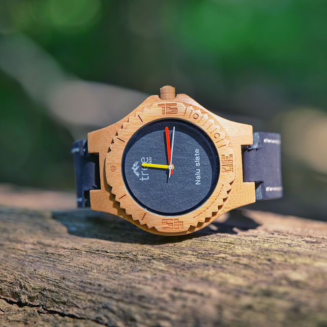 NALU Large Bamboo Watch Limited Edition Slate - Leather Strap
