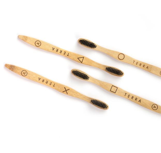 Terrabrush Adult Bamboo Toothbrush Pack of 4 Black |Soft|
