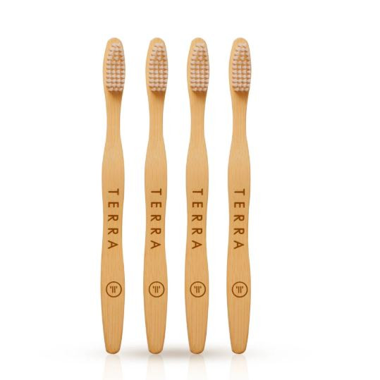 Terrabrush Adult Bamboo Toothbrush Pack of 4 White |Soft|